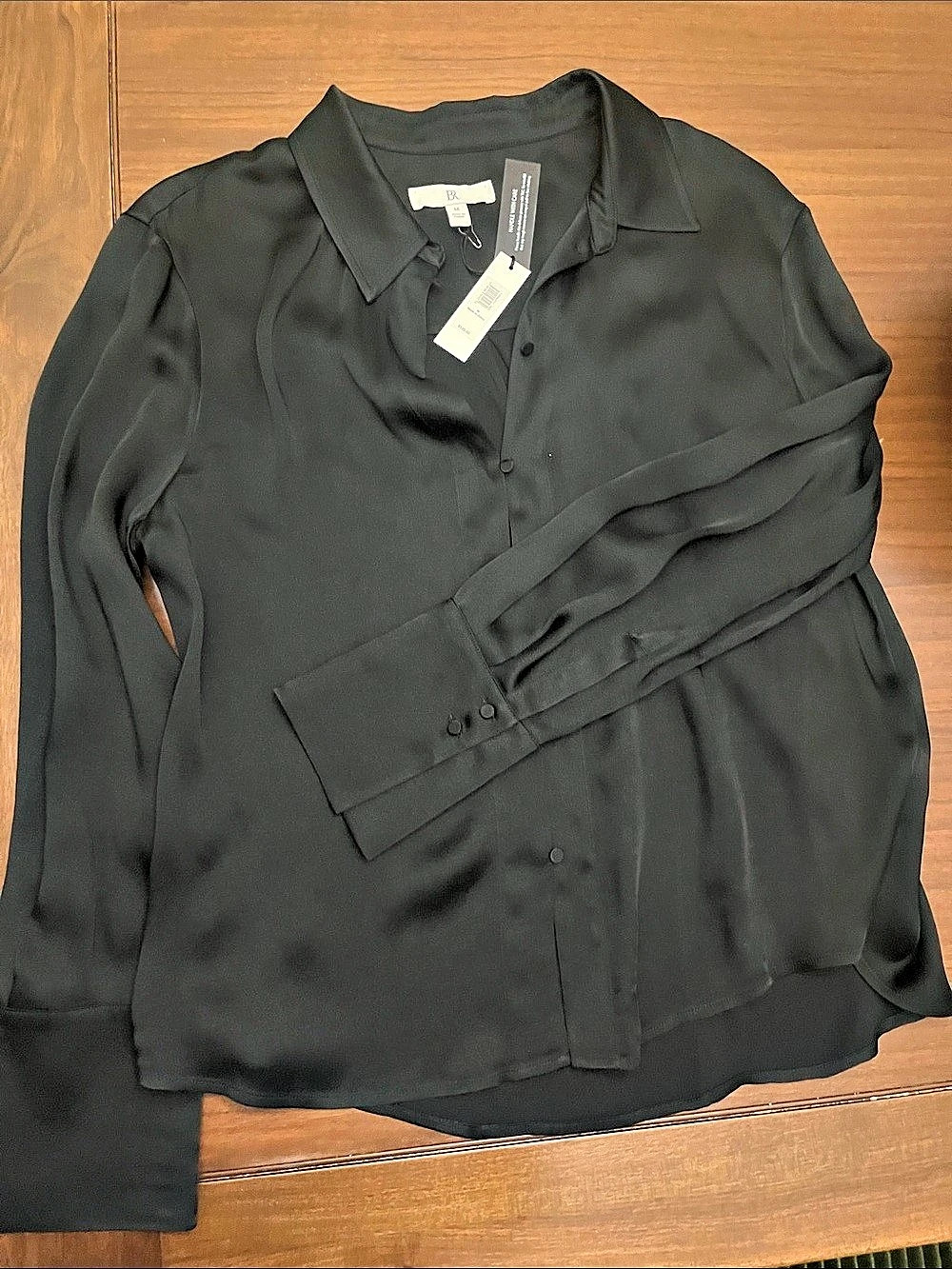 Banana Republic BR Monogram Silk Button-Front Blouse Black Medium
